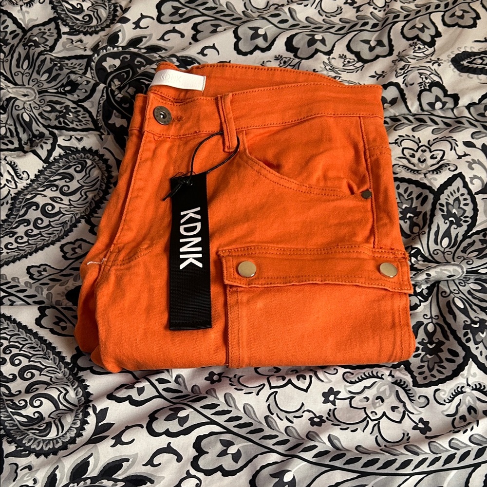 Men KDNK Orange Utility Pocket Pants